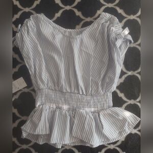 Habitual Girl‎ Blue and White Striped Peplum Blouse